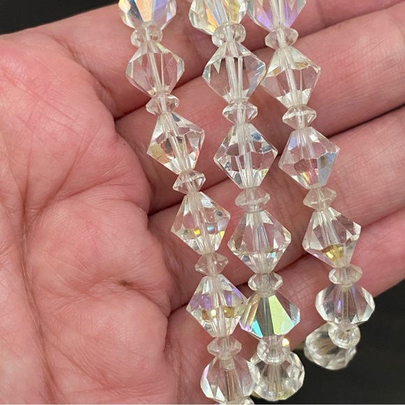 Vintage Clear Aurora Borealis AB Crystal  Diamond-shaped Beaded Necklace - Picture 6 of 11